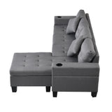 Sofa Set for Living Room with L Shape Chaise Lounge, cup holder - grey