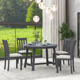 5-Piece Wood Dining Table Set Round Extendable Dining Table with 4 Dining Chairs