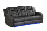 Benz LED & Power Recliner 3 PC Made With Faux Leather in Black