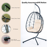 Egg Chair with Stand Indoor Outdoor Swing Chair Patio Wicker Hanging Egg Chair Hanging Basket Chair Hammock Chair with Stand for Bedroom Living Room Balcony