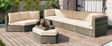 6 Piece Outdoor Conversation Set All Weather Wicker Sectional Sofa with Ottoman and Cushions and Small Trays