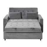 Pull Out Linen Upholstered Sleeper Bed attached two throw pillows, Dual USB Charging Ports