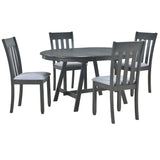 5-Piece Wood Dining Table Set Round Extendable Dining Table with 4 Dining Chairs