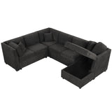 Sectional Sofa Pull out Sofa Bed with Two USB Ports, Two Power Sockets, Three Back Pillows and a Storage Chaise for Living Room, Black