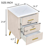 Beige Upholstered Wooden Nightstand with 3 Drawers