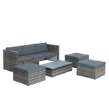 Patio Furniture, Outdoor Furniture, Seasonal PE Wicker Furniture,5 Set Wicker Furniture With Plywood Coffee Table,with lift TOP Coffee Table,with Lounger Sofa