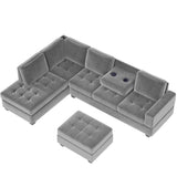 Sectional Sofa with Reversible Chaise, L Shaped  Couch Set with Storage Ottoman and Two Cup Holders for Living Room