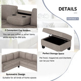 Sectional Corner Sofa L-shape Couch Space Saving with Storage Ottoman & Cup Holders Design for Large Space Dorm Apartment