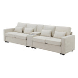 Upholstered Sofa with Console, 2 Cupholders and 2 USB Ports