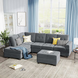 Sectional Sofa with Reversible Chaise Lounge, L-Shaped Couch with Storage Ottoman and Cup Holders