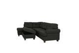 Contemporary 3-pcs Sectional Sofa Ash Black Polyfiber Cushion Sofa Chaise Ottoman Reversible Couch Pillows