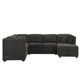 Sectional Sofa Pull out Sofa Bed with Two USB Ports, Two Power Sockets, Three Back Pillows and a Storage Chaise for Living Room, Black