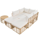 7 Pieces Outdoor Patio Furniture, All-Weather Rattan Sectional Sofa Set with Thick Cushions and Pillows, Freely Combined Conversation Sets for Garden, Backyard, Balcony, Beige