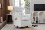 White Fabric Swivel Rocking Chair Gilder Chair With Pocket,White