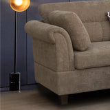 Brown Fabric Sectional Sofa with Right Facing Chaise, Storage Ottoman, and 2 Accent Pillows