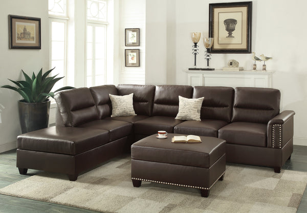 New Contemporary 3-PCS Reversible Sectional Set Living Room Furniture Espresso Faux Leather Couch Sofa Chaise Ottoman