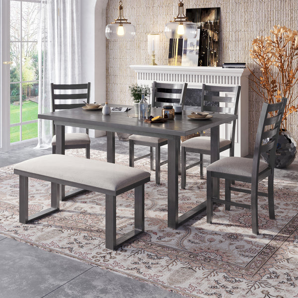 Grey 6-Piece Solid Wood Dining Room Set