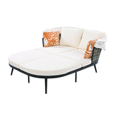 Patio Daybed with Retractable Canopy, Outdoor Rattan PE Wicker Back Loveseat Sofa Set with Throw Pillows and Cushions for Backyard, Poolside, Garden, Beige