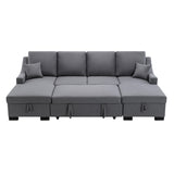 Grey Upholstered Sleeper Sectional Sofa with Double Storage Spaces