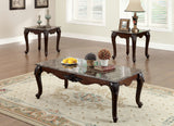 Traditional 3pc Table set Faux Marble Top Intricate Design