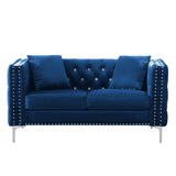 Blue Velvet Sofa with Jeweled buttons