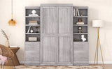 Twin Size Gray Murphy Bed with Storage Shelves and Drawers