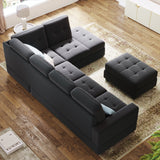 Sectional Sofa with Reversible Chaise, L Shaped Couch Set with Storage Ottoman and Two Cup Holders for Living Room