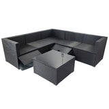 6 Pieces PE Rattan sectional Outdoor Furniture Cushioned  Sofa Set with 3 Storage Under Seat Black Wicker + Dark Grey Cushion