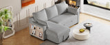 Pull Out Sleeper Sofa L-Shaped Couch Convertible Sofa Bed with Storage Chaise, Storage Racks and USB Ports