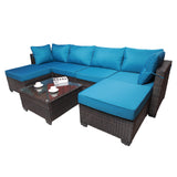 Outdoor Garden Patio Furniture 7-Piece PE Rattan Wicker Cushioned Sofa Sets  and Coffee Table, patio furniture set;outdoor couch;outdoor couch patio furniture;outdoor sofa;patio couch