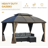 10' x 12' Hardtop Gazebo Canopy with Galvanized Steel Double Roof, Aluminum Frame, Permanent Pavilion Outdoor Gazebo with Netting and Curtains for Patio, Garden, Backyard, Deck, Lawn