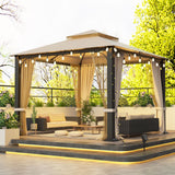 10*10 FT Softtop Metal Gazebo with Mosquito Net&Sunshade Curtains,Sturdy Heavy Duty Double Roof Canopy,Galvanized Steel Design Outdoor Tent,Suitable for Gardens,Patio,Backyard