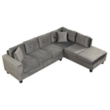 Sectional Sofa with Storage Ottoman, L-Shape Couch with 2 Pillows and Cup Holder,