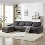 Corduroy Sofa with Cup Holder Super Large L-Shaped Sofa, Movable Footrest, Four Waist Pillows And Four Back Cushion, With USB Port And Type-C Port