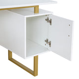 White and Gold Desk for Office with Drawers & Storage