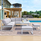 Industrial Style Outdoor Sofa Combination Set With 2 Love Sofa,1 Single Sofa,1 Table,2 Bench