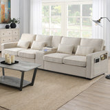 Upholstered Sofa with Console, 2 Cupholders and 2 USB Ports