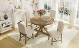 Natural Wood Style Dining Table Set with 4 Upholstered Chairs