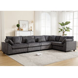 Dark Grey Oversized Modular Sectional Sofa Corduroy Upholstered