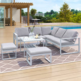 Industrial Style Outdoor Sofa Combination Set With 2 Love Sofa,1 Single Sofa,1 Table,2 Bench