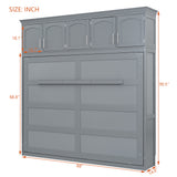 Queen Size Murphy Bed Wall Bed with Top Cabinets,Gray