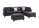 Contemporary 3pc Reversible Sectional Sofa Set W/ Ottoman Ebony Microfiber Cushion Sofa Chaise Ottoman Couch Pillows