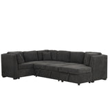 Sectional Sofa Pull out Sofa Bed with Two USB Ports, Two Power Sockets, Three Back Pillows and a Storage Chaise for Living Room, Black