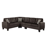 Dark Brown Reversible 4-Piece Sectional Sofa Tufted Detail Textured Fabric