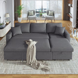 Gray Upholstered Sleeper Sectional Sofa with Storage Space