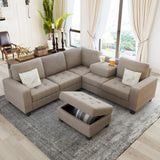 Sectional Corner Sofa L-shape Couch Space Saving with Storage Ottoman & Cup Holders Design for Large Space Dorm Apartment