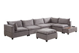 Light Gray Fabric 7 Piece Modular Sectional Sofa with Ottoman and USB Storage Console Table