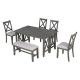 Grey 6-Piece Family Dining Room Set Solid Wood