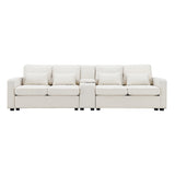 Upholstered Sofa with Console, 2 Cupholders and 2 USB Ports