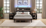 Queen 3 Piece Bedroom Set Mid Century Modern Style - led lights - usb ports